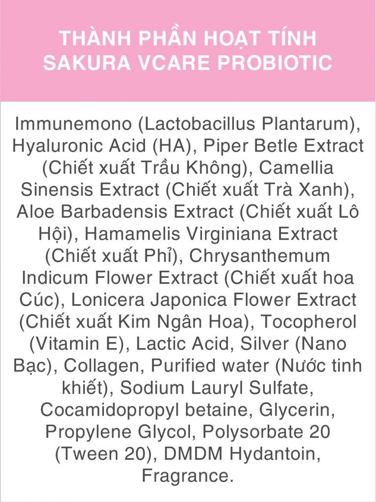 Thành phần Sakura VCare Probiotic